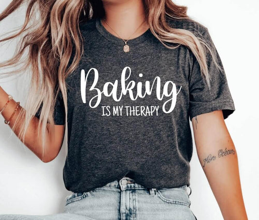 Baking Is My Therapy Unisex T-Shirt - Bakery Baking Queen Cookie Lady Cupcake Cookie Dealer Cooking Christmas Cake Baking Cookie Baking Cookier Pastry Chef Bake Cookie Baker Christmas Cookie Shirt